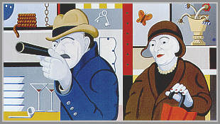 23. Fernand og Franciska i skydetelt. 100x180 cm. 1998. Akryl på lærred.j